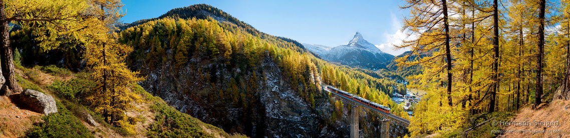 Die Gornergratbahn auf den Findelbach-Viadukt Die Gornergratbahn auf den Findelbach-Viadukt