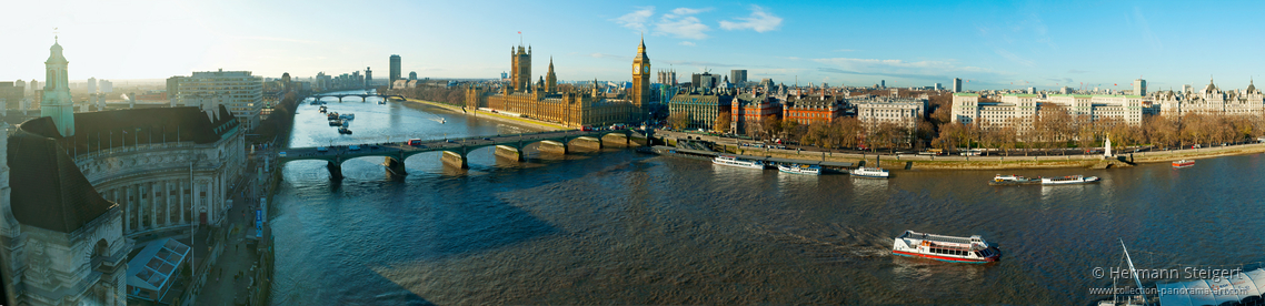 View from the top of London Eye with Westminster Bridge and the Houses of Parliament