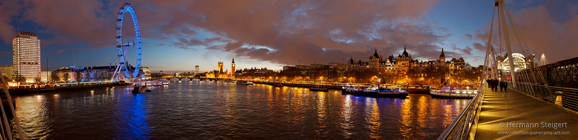 View of the Thames from Hungerford Bridge in the evening