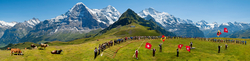 Alphornblaesertreffen auf dem Maennlichen mit Blick auf Eiger, Mönch und Jungfrau