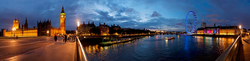 View from the middle of Westminster Bridge with the Houses of Parliament on the left and County Hall with London Eye on the right